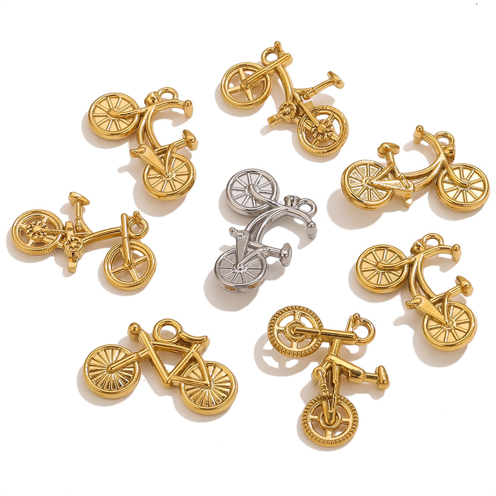 5Pcs Gold Plated 18pvd Bicycle Charms Stainless Steel Waterproof Pendants for DIY Earrings Necklace Jewelry Making Findings pen gpt