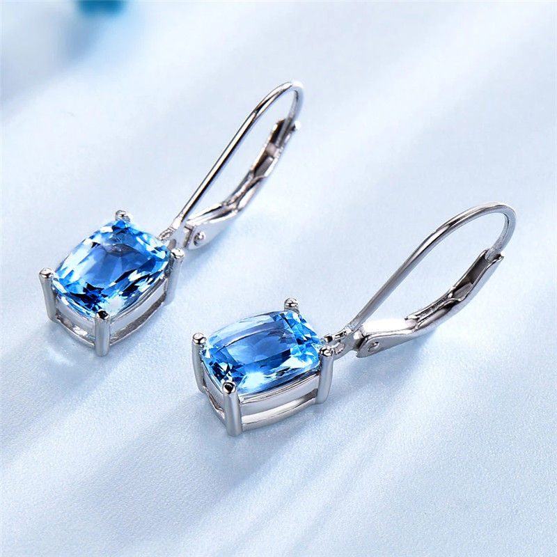 Huitan Fashion Women Ear Piercing Earrings with Blue Cubic Zirconia Temperament Female Accessories Wedding Luxury Jewelry 2022