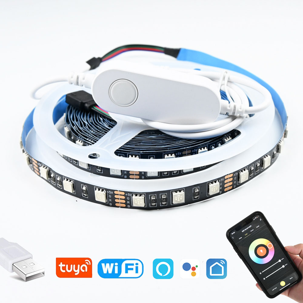 USB Tuya Smart Life WiFi RGB LED Strip 5V 1M 2M 3M 4M 5M Flexible Dimmable TV Background Lighting for APP Alexa Assistant lightify
