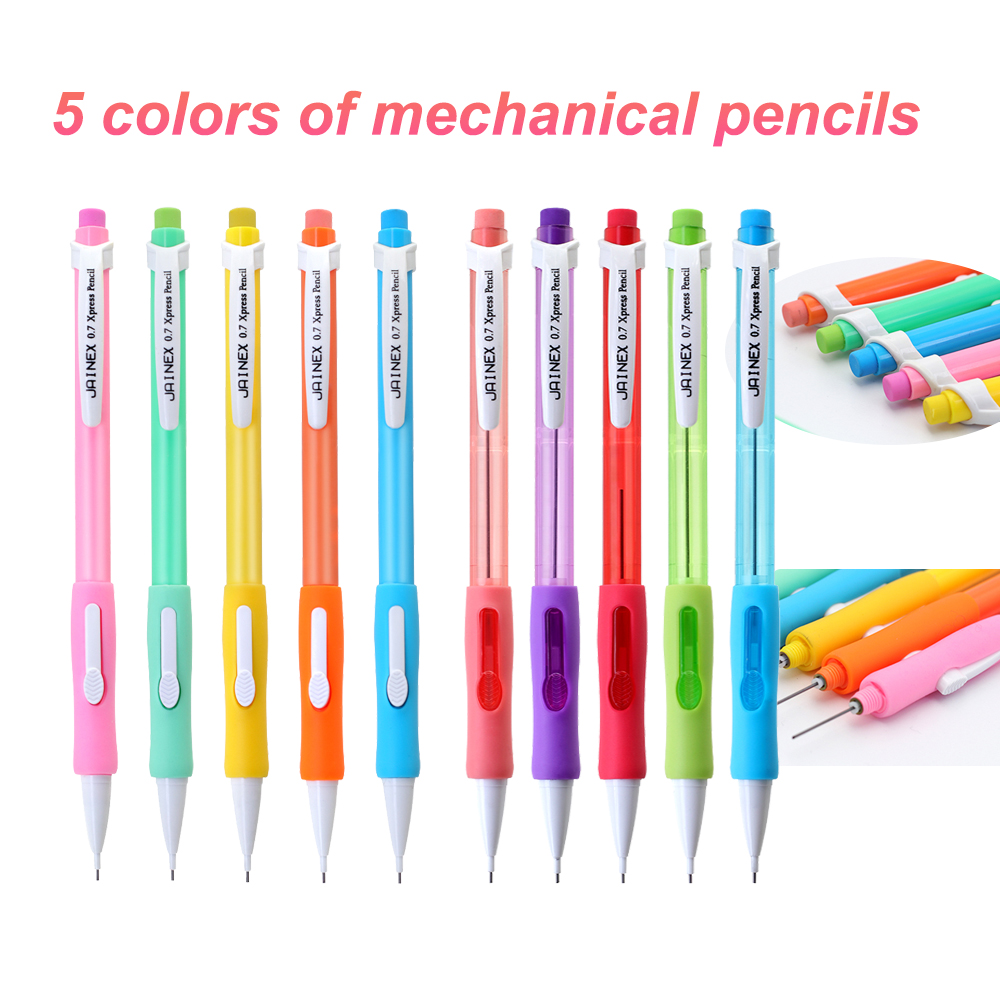 7Pcs/Set New Pressure Automatic Pencil 0.7mm With Eraser High Quality 2B Refill Paint Smooth Creative Writing Stationery Office