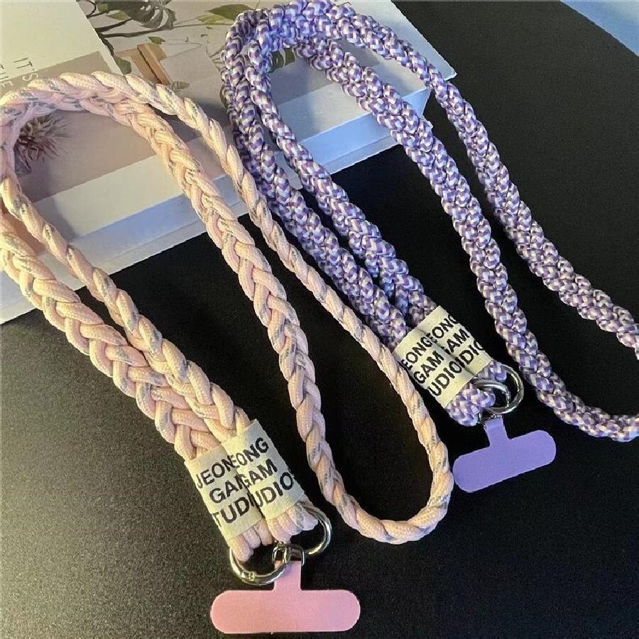 Dopamine Color Three-Strand Braided Phone Lanyard Durable Long Crossbody Ponytail