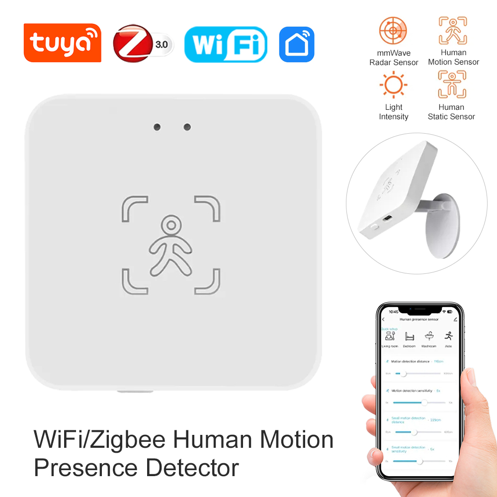 ZigBee/WiFi MmWave Radar Human Body Presence Motion Sensor For Light Switch Luminosity Detection 110/220V Tuya Smart Life Home