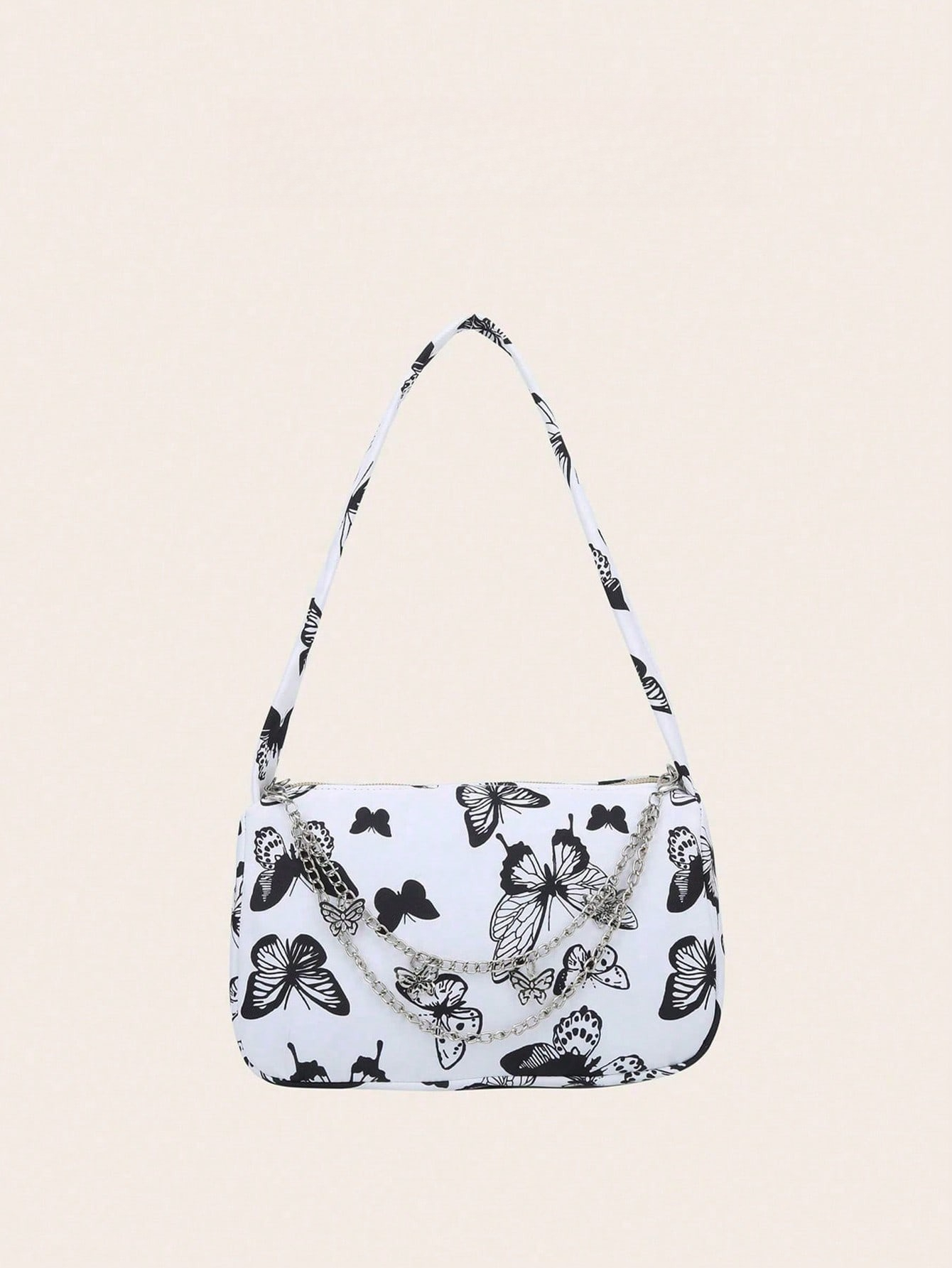Fashionable and Cute Ladies' Butterfly Printed Shoulder Bag Lightweight Nylon Chain Decorative Armpit Bag Suitable for Daily Use