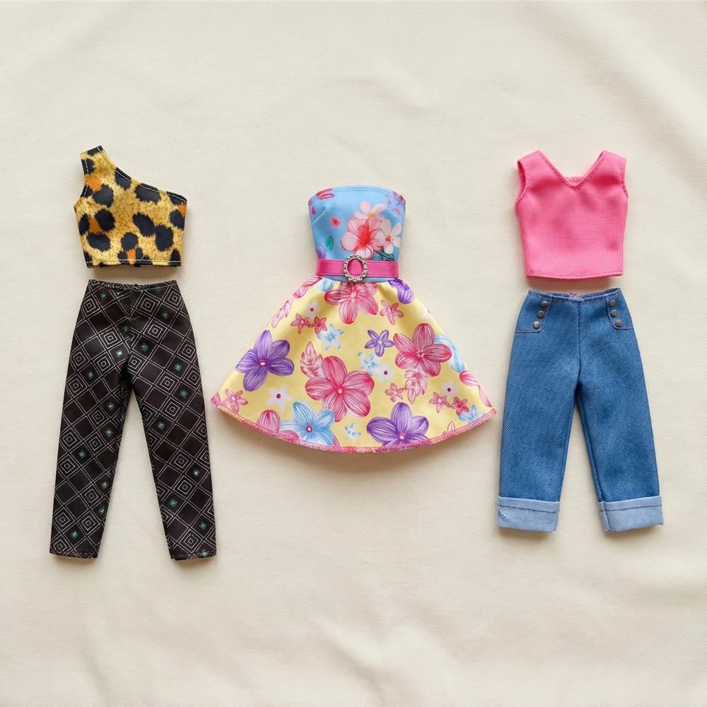 30CM Doll Clothes Pretty Skirt Leopard Print Top+Pants Daily Cute Set For 11.8Inch&1/6 BJD Doll Accessories,Our Girl Toy