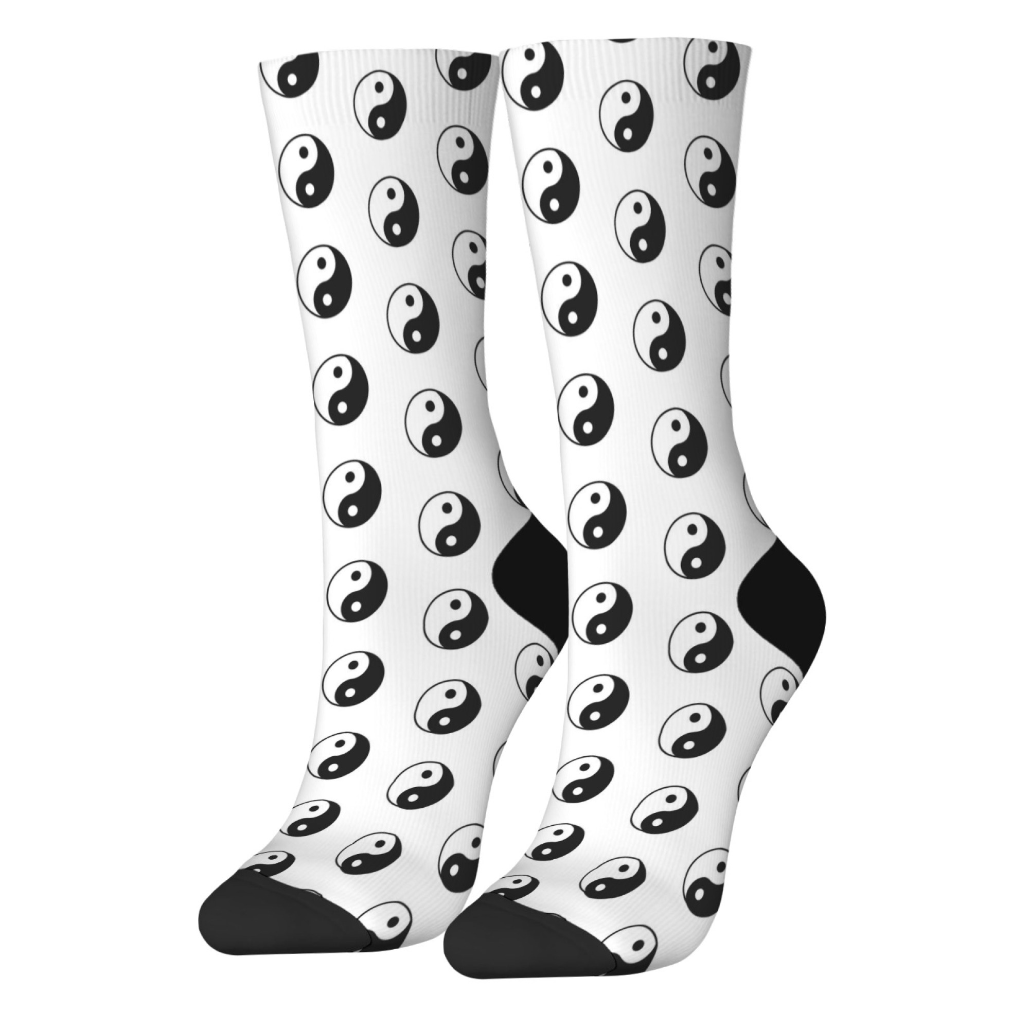 Yin-Yang Martial Arts Socks Black & White Tai Chi Themed Mid-Calf Socks Matching Traditional Symbol Design Martial Arts Training