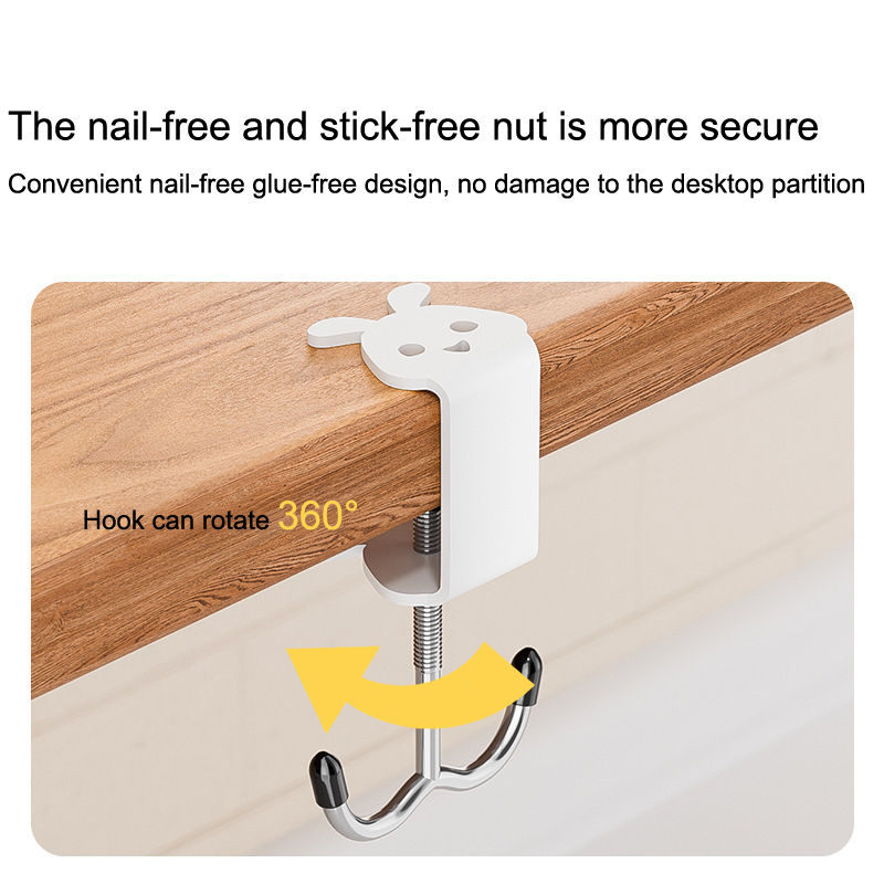 Adjustable Cute Rabbit Desk Bag Hook Table Side Hanging Hook Storage Hooks Headphone Backpack Desk Hanger Punch-free
