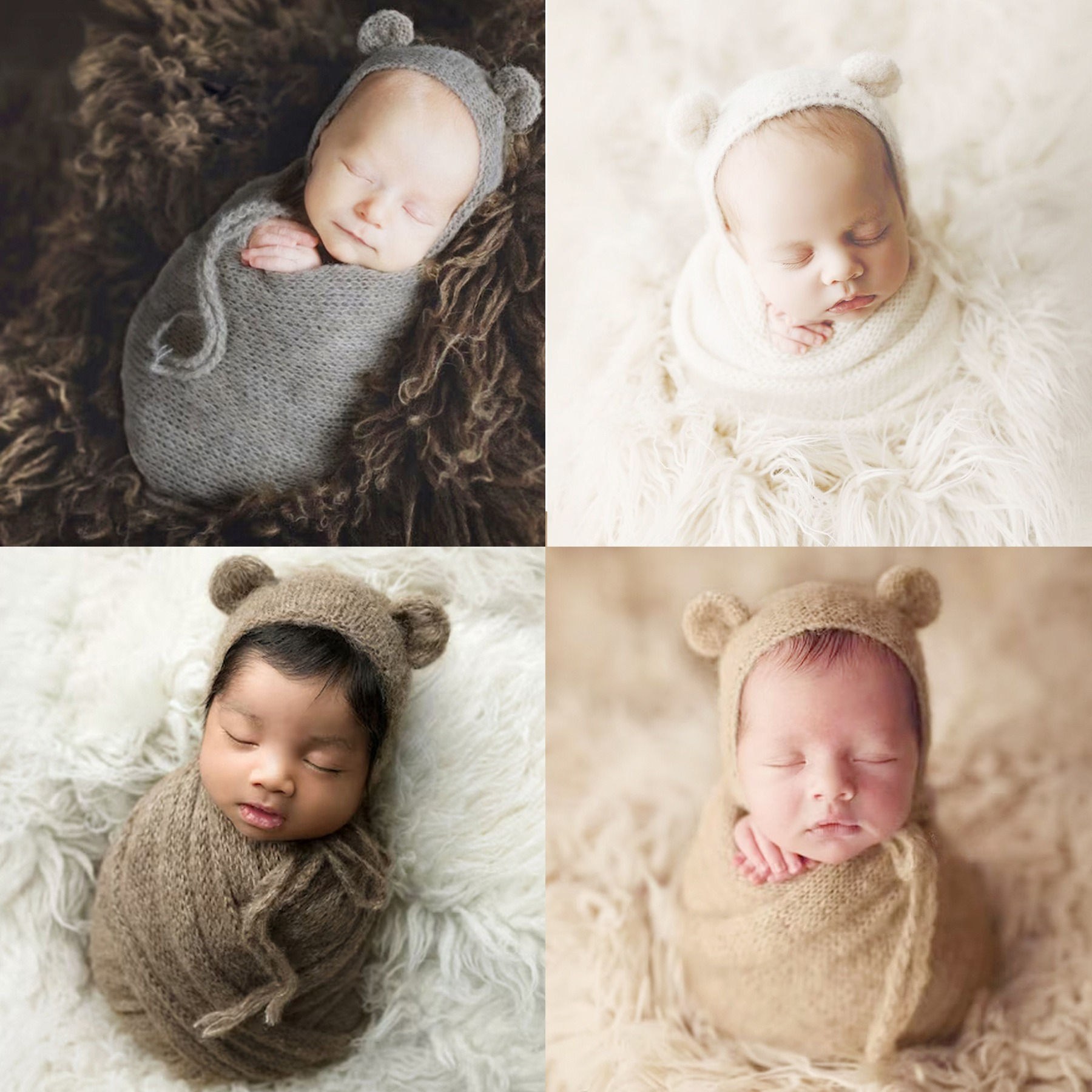Baby Knitted Blanket Newborn Photography Props Stretchable Wool Wrap Blanket Swaddling Handmade Hat Photo Shooting Accessories