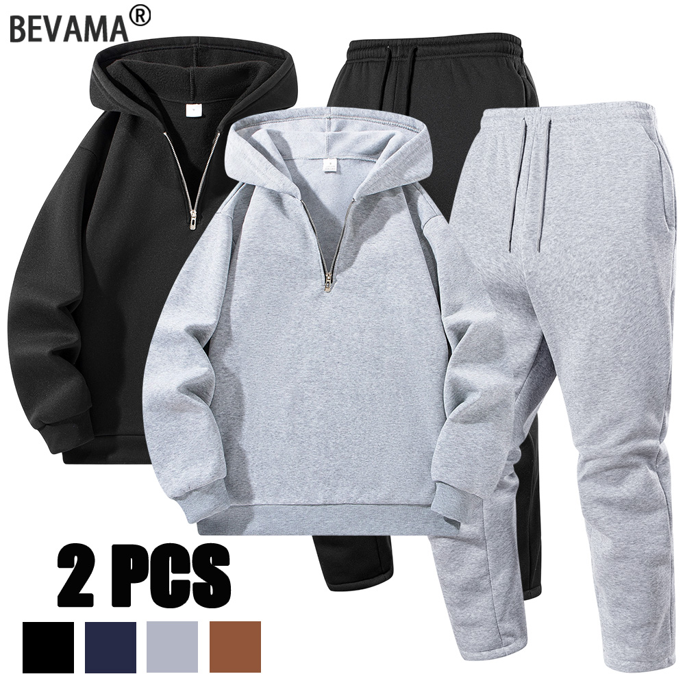 Autumn and Winter New Men's Hooded Sweatshirt + Pants 2-piece Set Casual Jogger Sportswear Warm Suit Outdoor Running Sports Suit