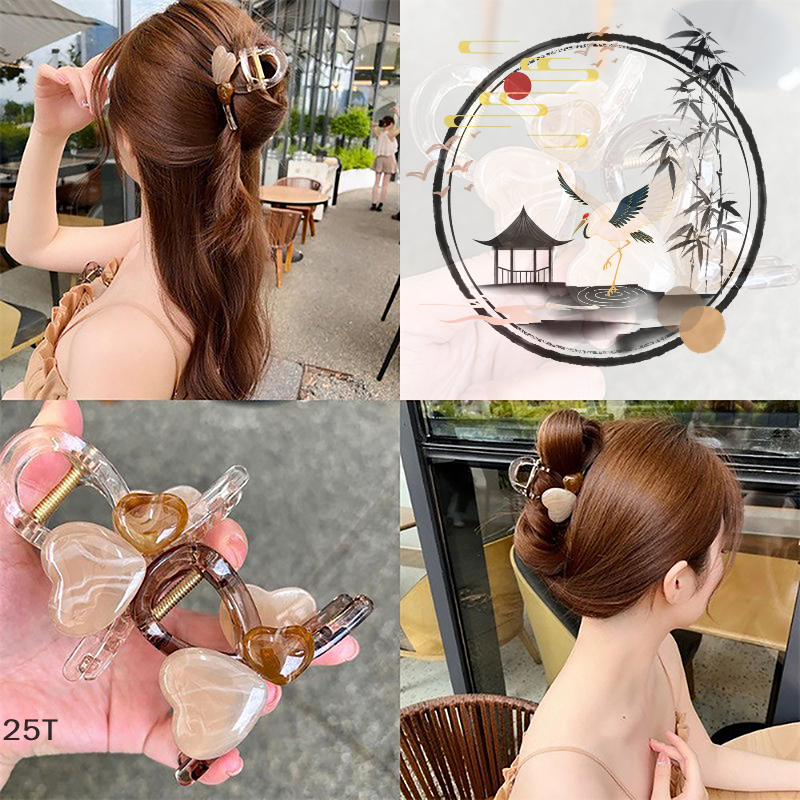 Jelly Color Heart Shape Hair Claw Clips Shark Clip For Women Girls Sweet Transparent Plastic Hair Accessories Delicate Hairpin