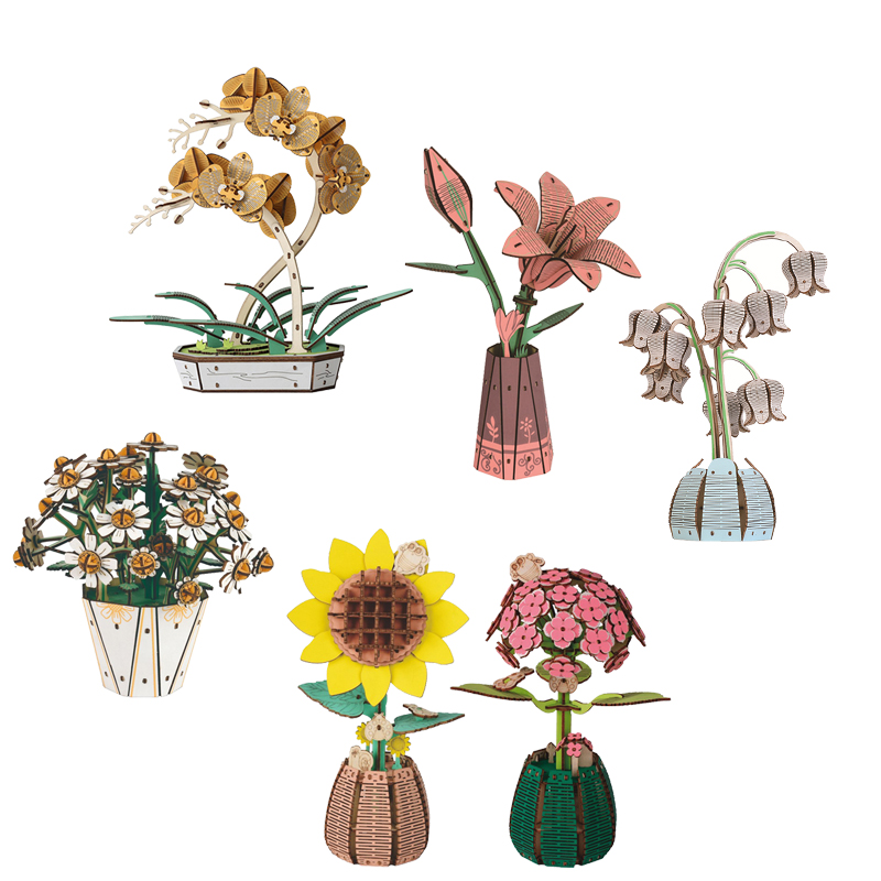 DIY Wooden Flower Sunflower 3D Puzzle Eternal Flowers Bouquet Lily Craft Model Kits Toys Romantic for Birthday Home Decor
