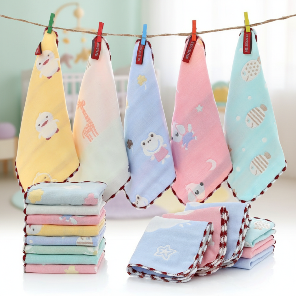 New Durable Pure Cotton Face Towel Feeding Burp Cloths Square Shaped Children's Absorbent Handkerchief Hand Towel Bath Towel