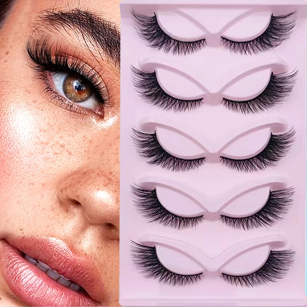 5 Pairs Cat Eye Lashes Long Lashes Cat Eye Look Wispy Lashes Eye End Elongated Strip Thick False Eyelashes