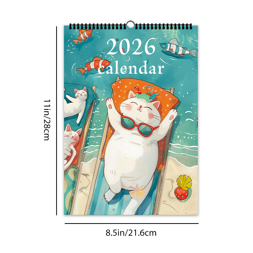 1pc 2026 Wall Calendar, Cute Cat Theme, 12 Months Monthly Plan, Perfect Gift for Birthday, Christmas, New Year