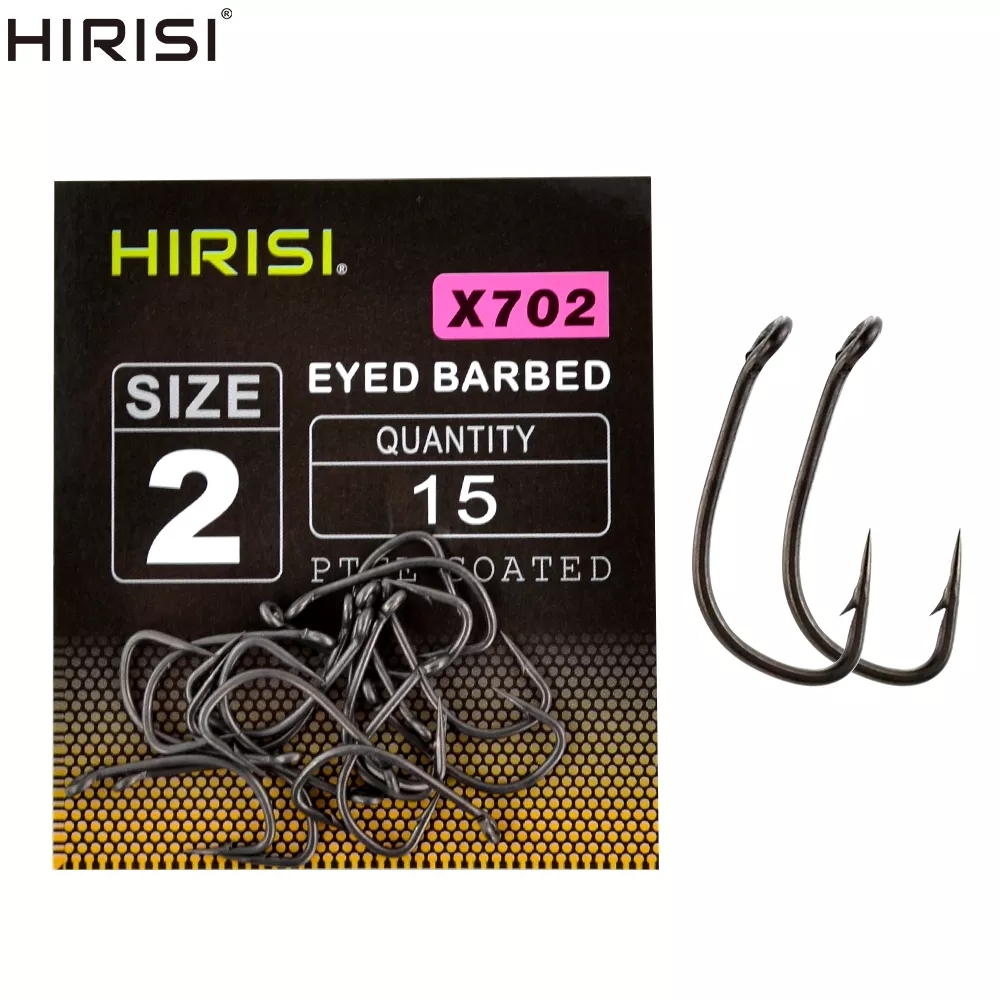 Hirisi 15pcs PTFE Coated High Carbon Steel Barbed Fish Hook With Eye Carp Fishing Accessories X702