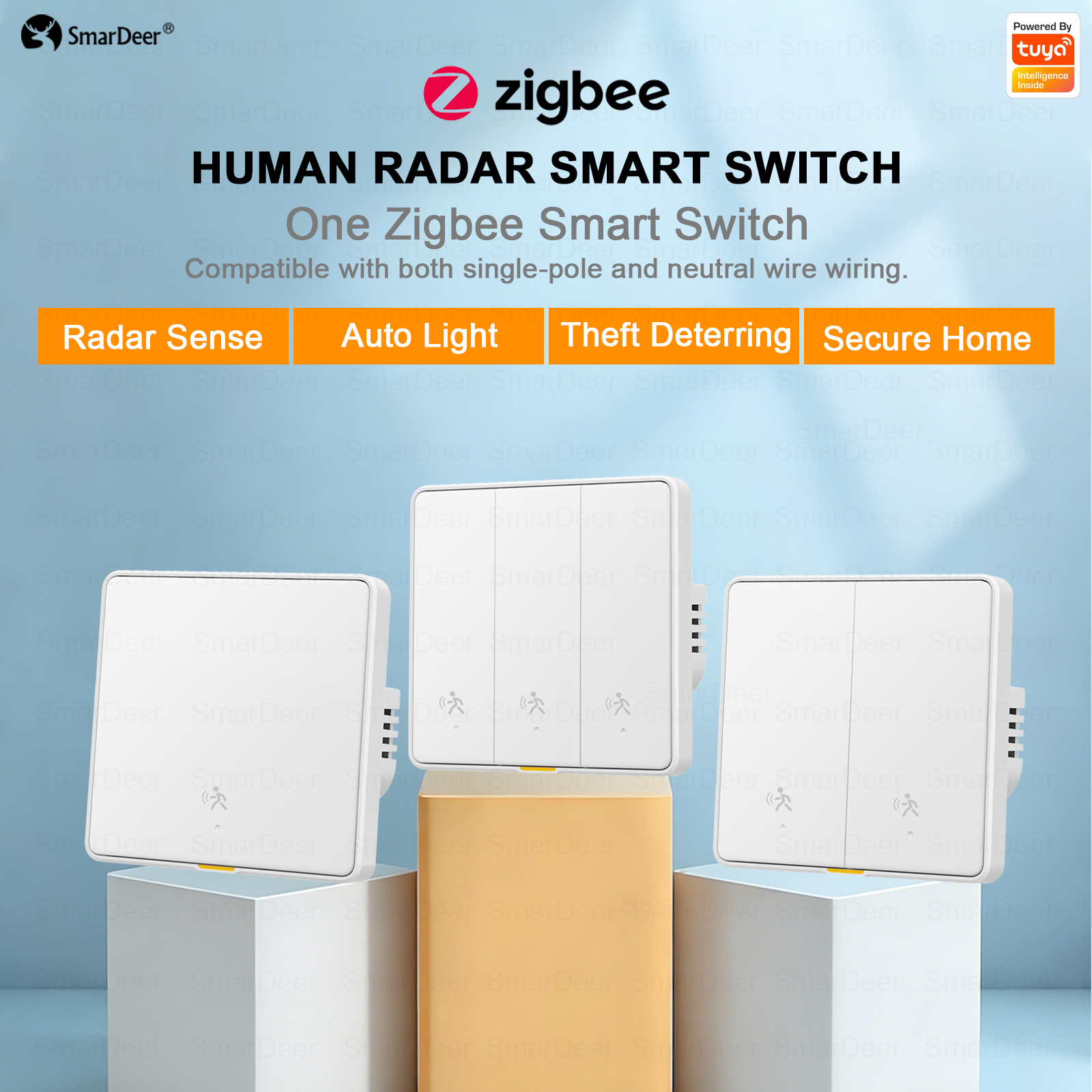 SmarDeer ZigBee Smart Switch with Motion Sensor,Human Body Presence Detector Auto Light ON/OFF,Tuya Wall Light Switch lightify