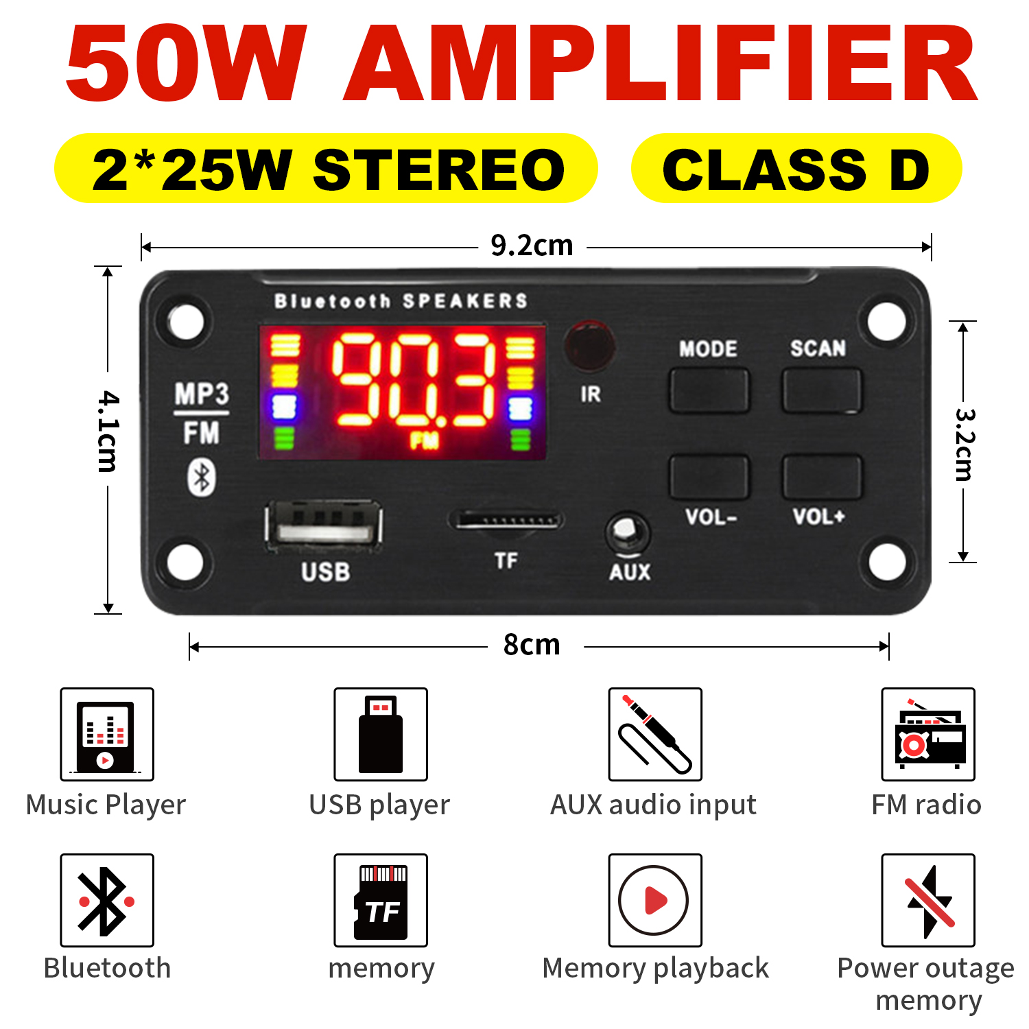 25W Amplifier MP3 WMA WAV Decoder Board USB Charging Bluetooth 5.0 Wireless Music Player 6V-12V Car FM Radio AUX Call Recording