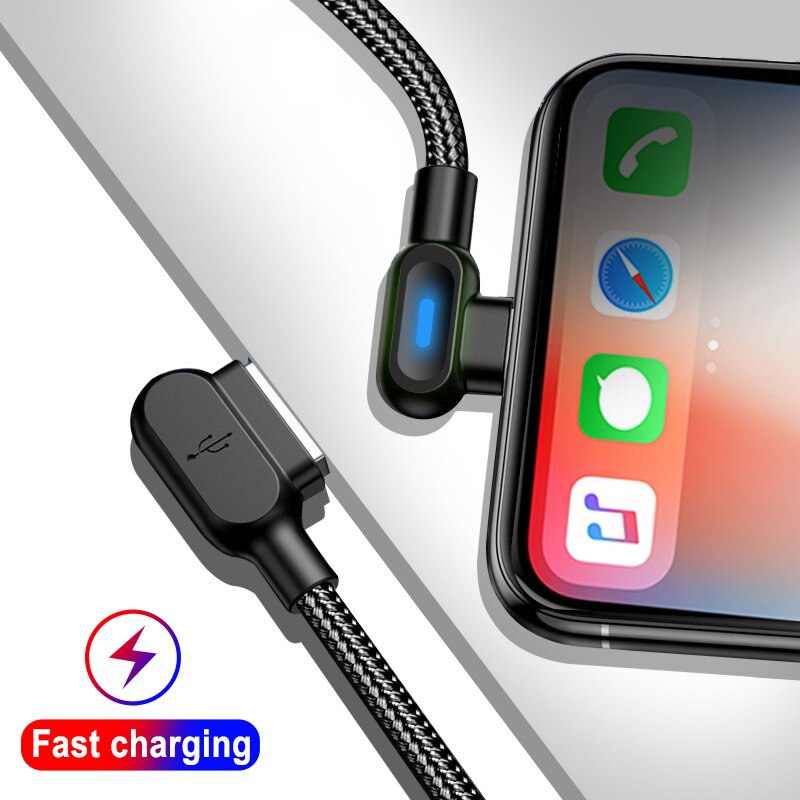 2m 90 Degree Micro Usb Type C Cable Fast Charging Usbc Microusb Kabel Led Usb C for Mi A3 Redmi 8 Note 7 K20 Pro