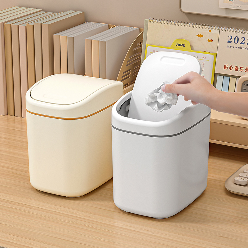 Mini Press Trash Can Desktop Garbage Basket Desktop Trash Can With Lid Cute Waste Bins For Home Office Living Room Supplies