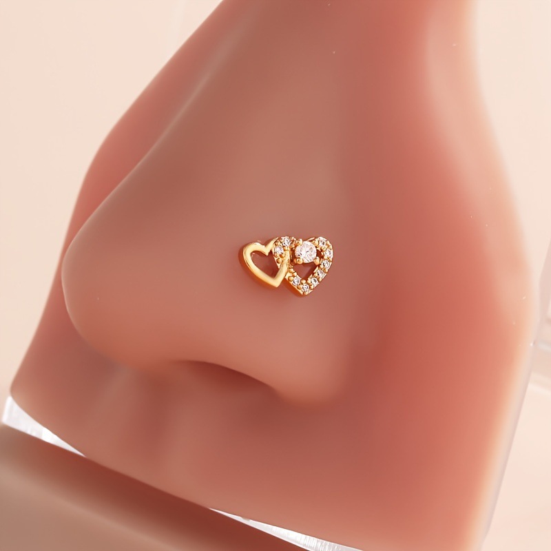 2G L Shaped Nose Studs Rings Cute Heart Shiny CZ Love Stone Gold Silver Color Nose Piercing for Women Girl Nostril Jewelry