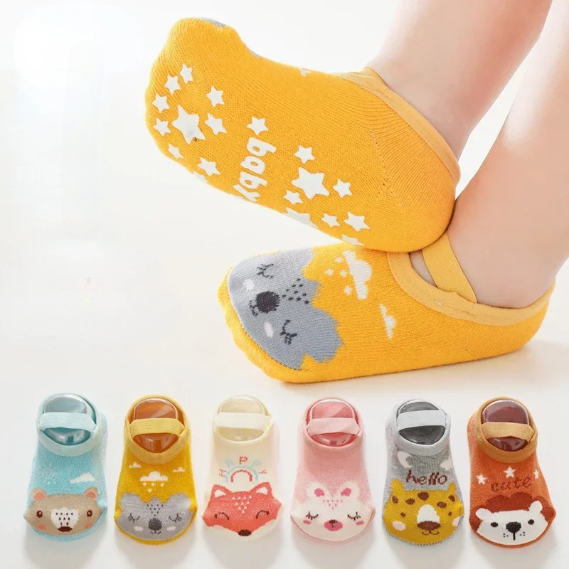 Cartoon Print Newborn Baby Socks Non Slip Cotton Toddler Floor Sock with Soles Casual Home Sock for 0-3 Years Old