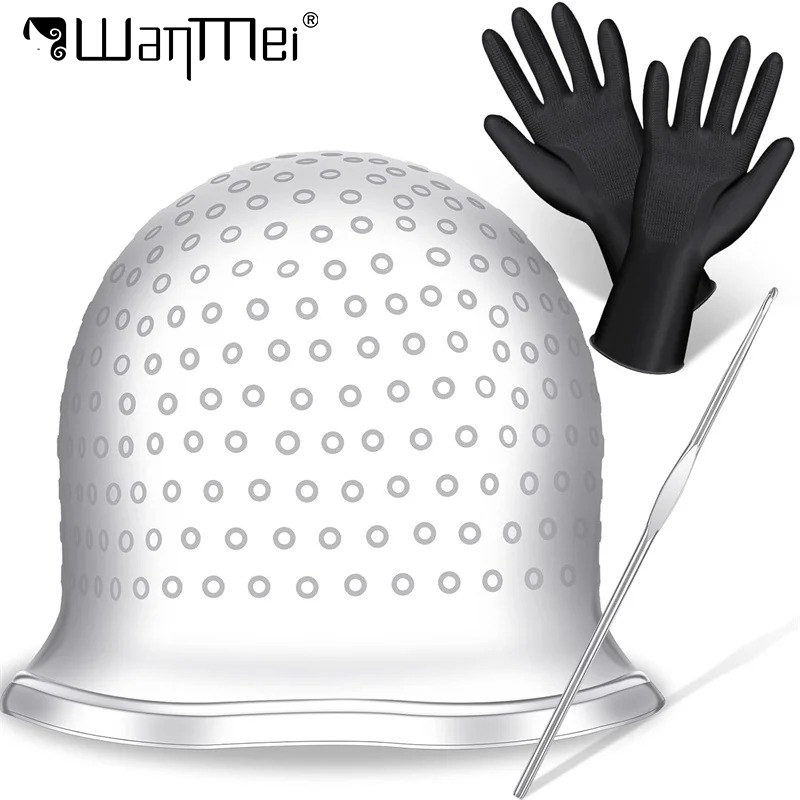 4pcs Hair Coloring Cap with Hook Reusable Hair Dyeing Gloves Highlighting Silicone Hat DIY Hair Beauty Styling Tools Kit