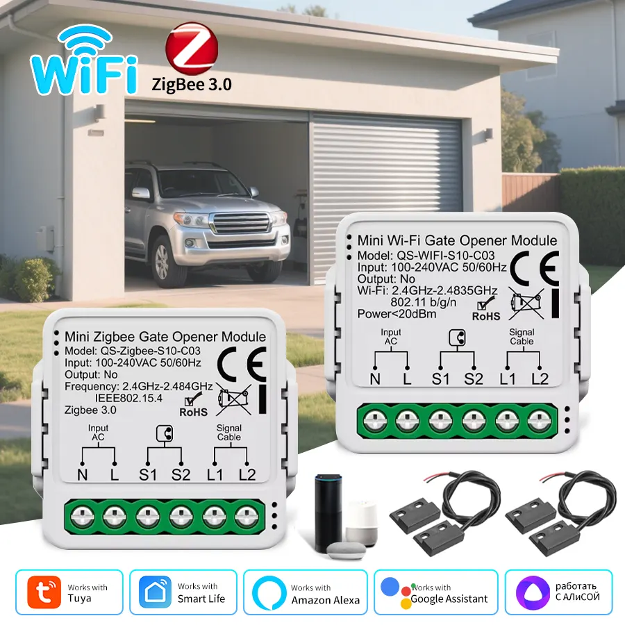 Tuya WiFi Zigbee Smart Garage Door Switch AC 100-240V Mini Gate Opener Module APP Connection and Timing Alexa Voice Control - image 1