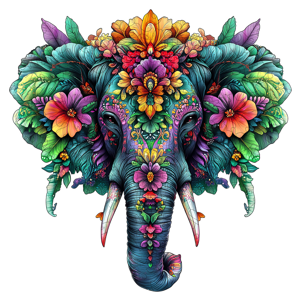 Elephant Wooden Puzzles for Adults Unique Shapes Colorful Animal Puzzle - Spiritual Art & Family Fun - Fabulous for Birthda