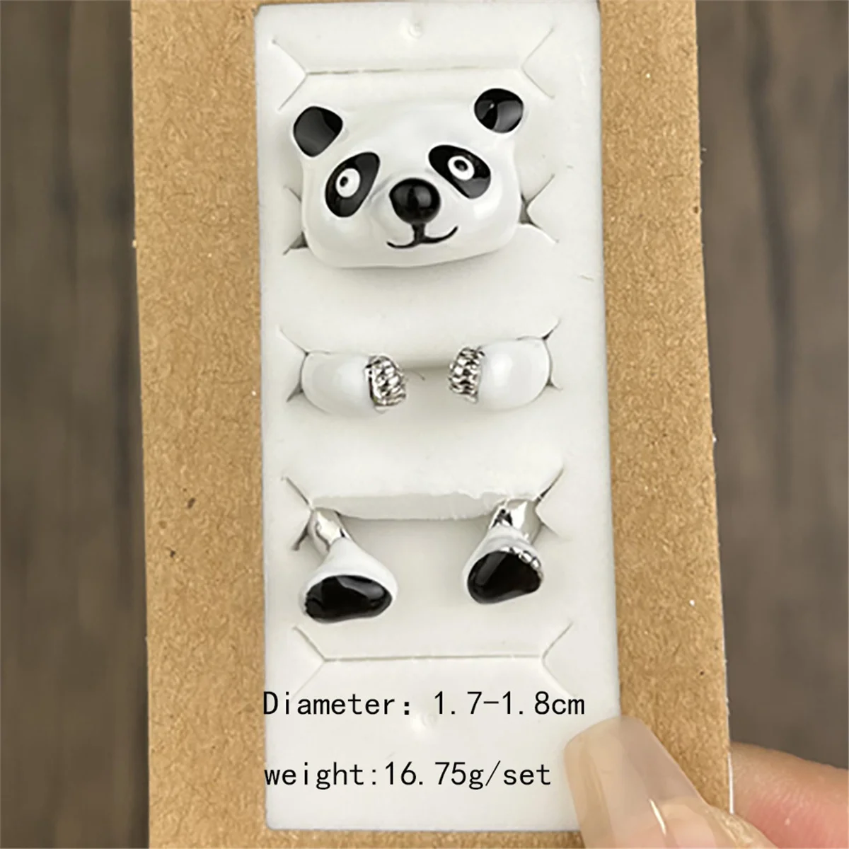 3Pcs Cute Cartoon Panda Drip Oil Open Rings Set for Girls Teens Fashion Jewelry Creative Kids Teenager