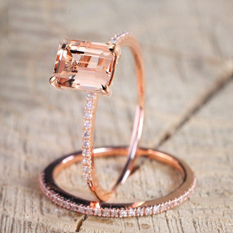Luxury Crystal Female Zircon Round Stone Rings Set Vintage Gold Color Bridal Engagement Wedding Jewelry for Women
