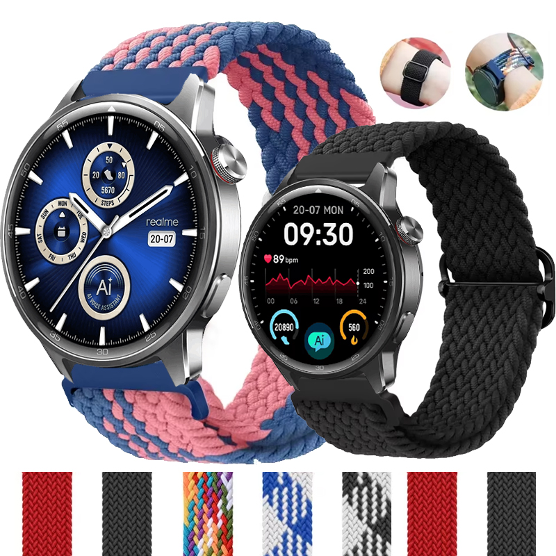 22mm Braided Solo Loop For Realme Watch S2 Smartwatch Adjustable Nylon Wristband For Realme Watch 5/Realme S S Pro 2 2Pro 3 3Pro