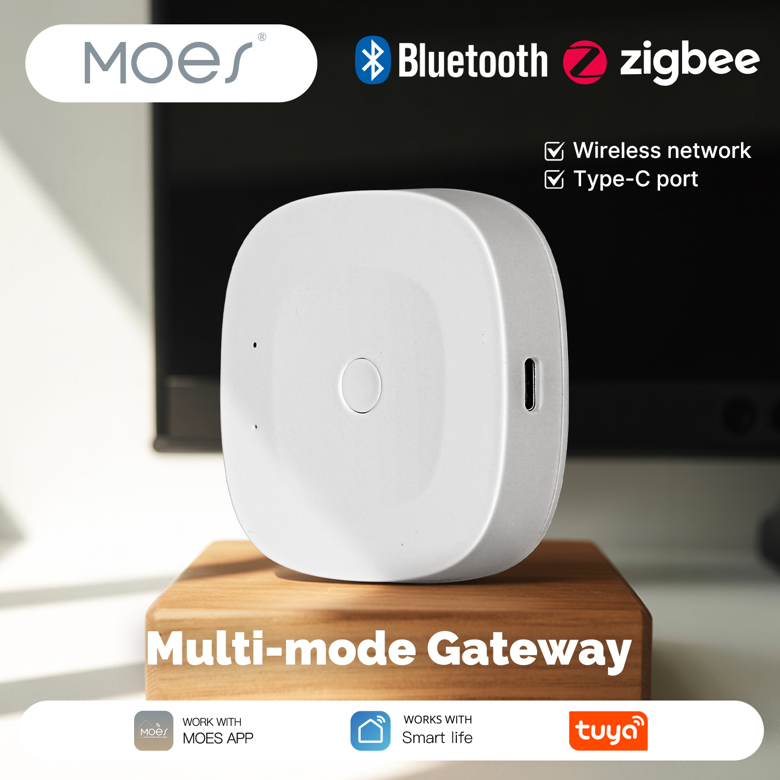 MOES Tuya Smart ZigBee Bluetooth Multi-Mode Gateway Hub Type-C Powered Home Automation Works with Alexa Home
