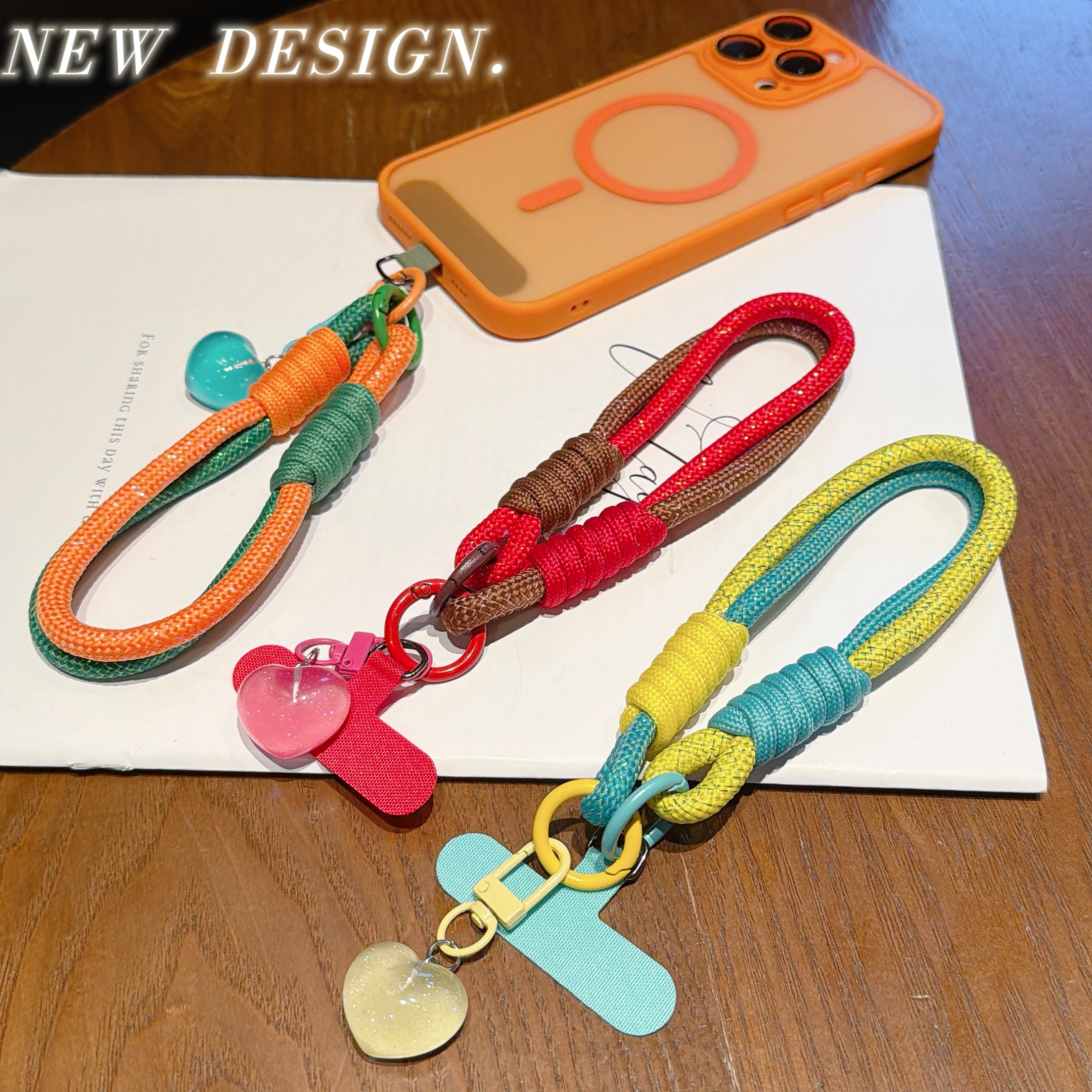 Fresh Phone Charm Colored Heart Lanyard Wristband Cute and Sweet Pendant Colorful Phone Lanyard Phone Chain Keychain Accessories