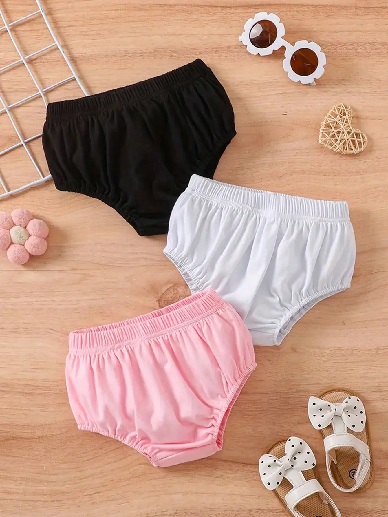 3pcs baby solid color comfy shorts casual elastic waist bloomers infant toddler girls bottoms for summer
