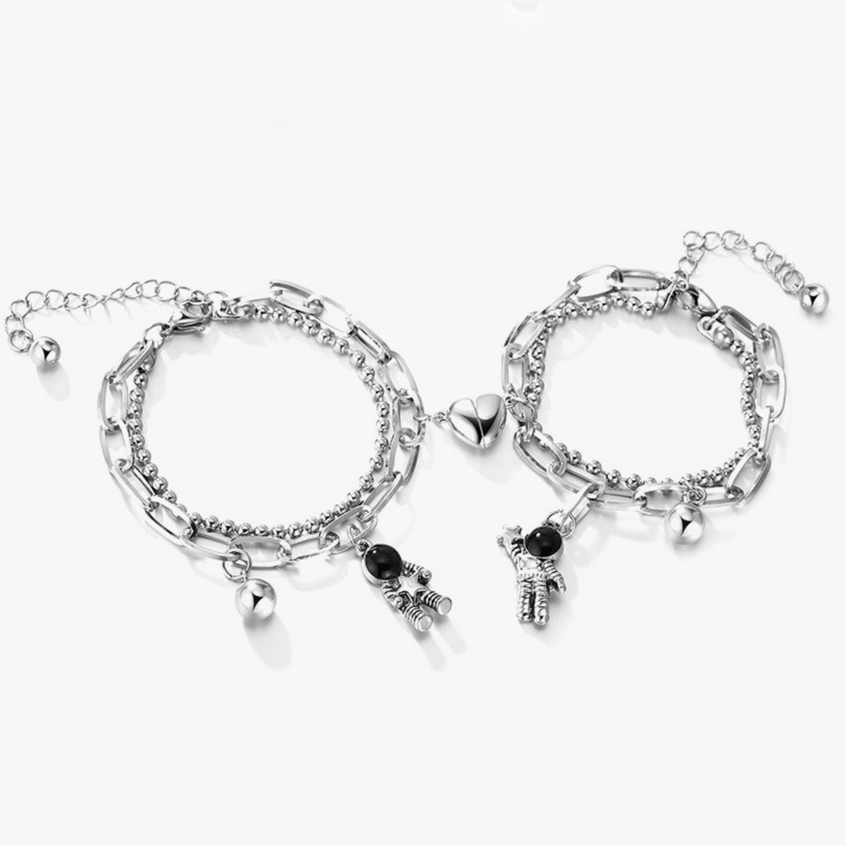 Stainless Steel Double Layer Chain Astronaut Pendant Bracelets For Women Men Romantic Fashion Spaceman Couple Bangle Jewelry