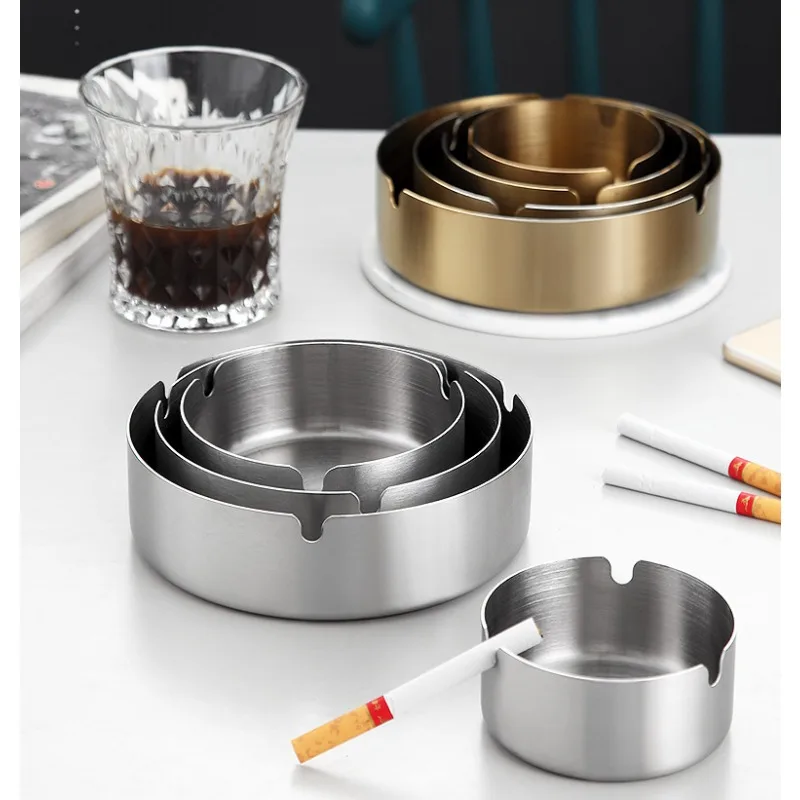 1pc Ashtray U-Shaped Groove Thick And Durable Placed Steadily Drop Resistant 14cm Car Windproof Stainless Steel Easy To Clean CN