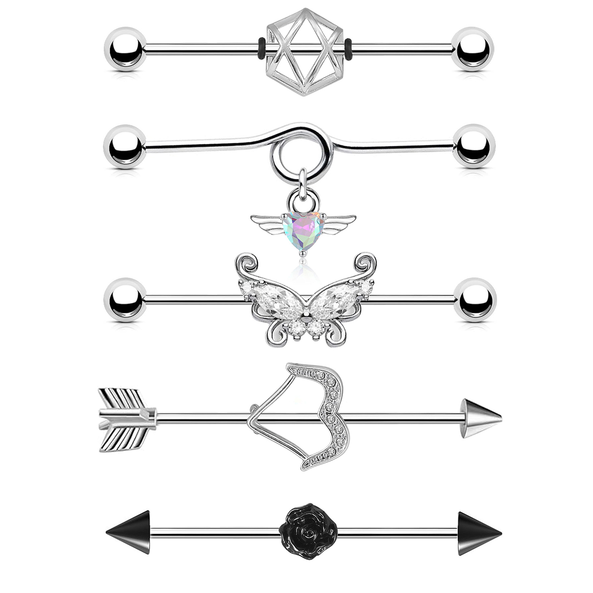 1 Pcs Stainless Steel Bow Butterfly Pendant Female Punk Industrial Barbell Cartilage Earring Tragus Long Spiral Piercing Jewelry pen gpt
