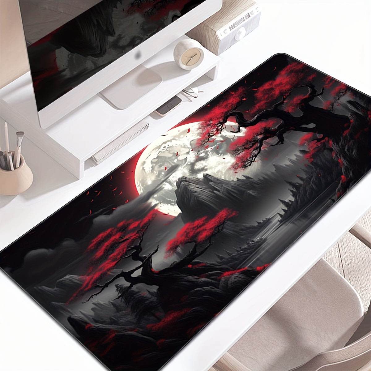 Darkness Red Moon Desk Mat Desk Pad Large Gaming Mouse Pad E-Sports Office Keyboard Pad Computer Mouse Non-Slip Computer