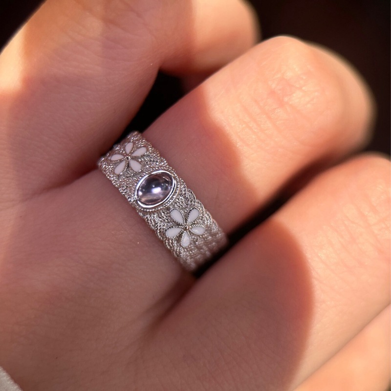luxury Retro purple crystal white floral rings for women fashion and exquisite palace style flower ring jewelry