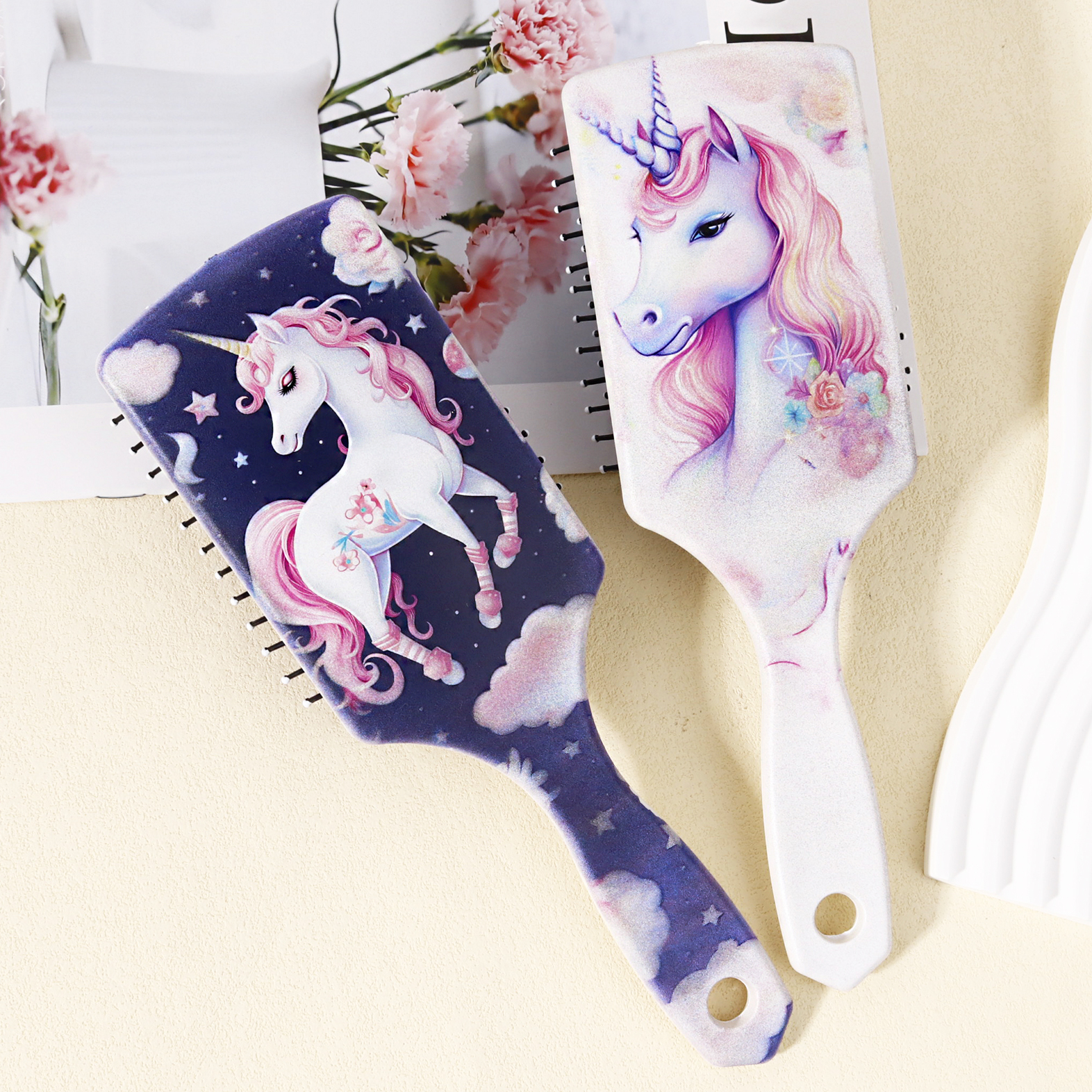 1pcs Cartoon Unicorn Patterned Air Cushion Comb - Massage Exfoliating Comb, ABS Plastic Handle, Special for Real Hair