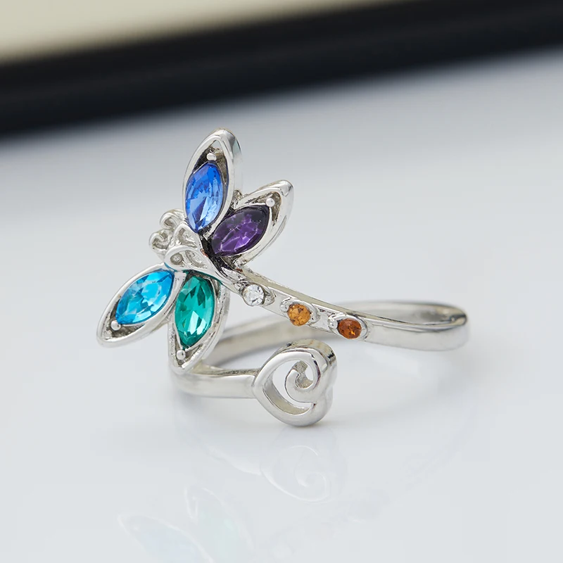 Vintage Trend Dragonfly Style Adjustable Open Ring, Women's Personalized Creative Holiday Party Accessories Gifts