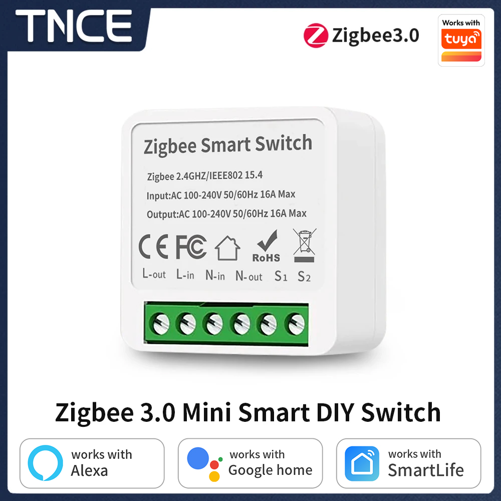 TNCE Zigbee3.0 16A Switch Module 2Way control Light Breaker with Tuya zigbee2mqtt home assistant for fan TV etc. smart life