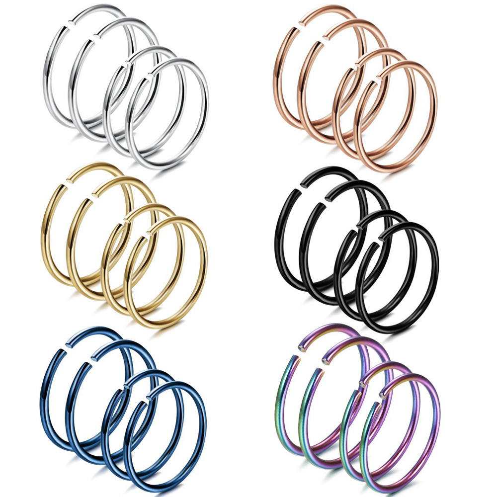 20G 16G 2PCS Nose Rings Stainless Steel Body Jewelry Piercing Nose Lip Hoop Piercing 8mm 10mm For Woman and Man
