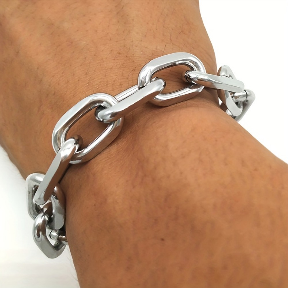 1pc Punk Square Buckle Chain Bracelet - Fashionable Creative Stainless steel Design, Casual Party Jewelry for Men,