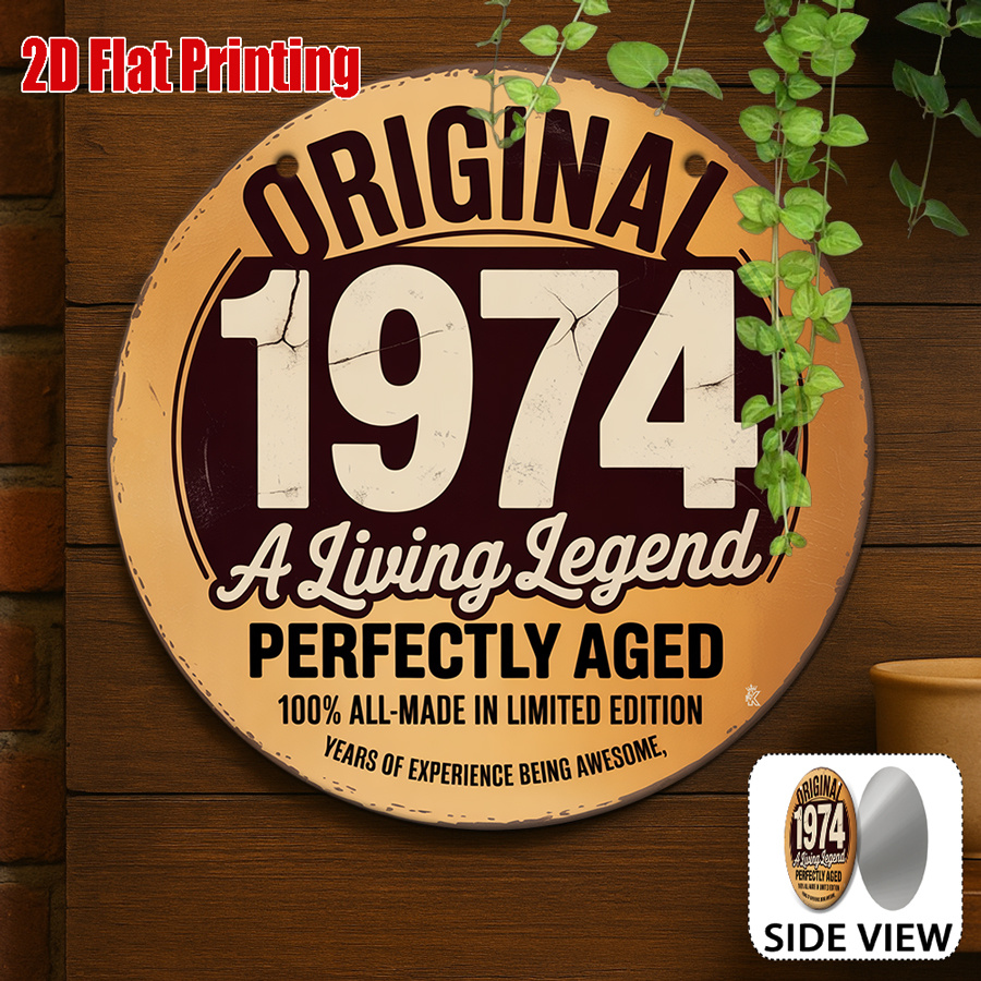 2D Flat, [2D Flat] 1pc Vintage 1974 Round Metal Tin Sign - Retro Wall Art Suitable for Outdoor/ Use, 8”x8” (Round) Rustic Decora