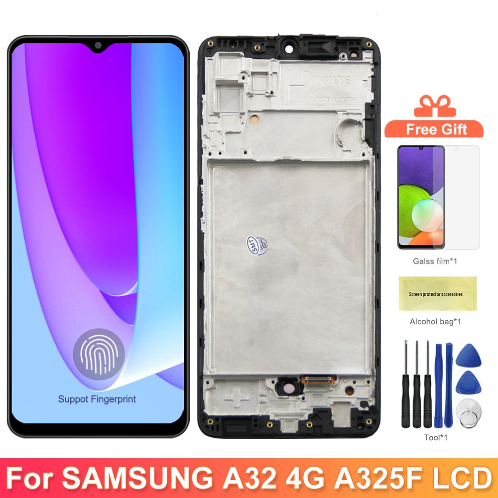 A32 Super Amoled Screen Assembly for Samsung Galaxy A32 A325 A325F Lcd Display Digital Touch Screen with Frame Replacement