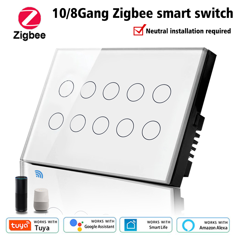 Zigbee WIFI Smart Wall Switch Ceiling Fan Speed Control Tuya Smart Life 4 Gangs Light Switches Power Monitor Touch Glass Alexa