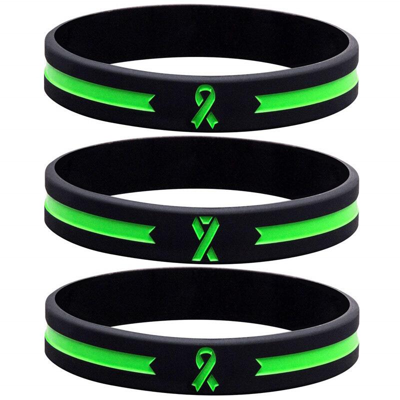 1pc/2pcs Green Awareness Ribbon thin line bracelet silicone wristband