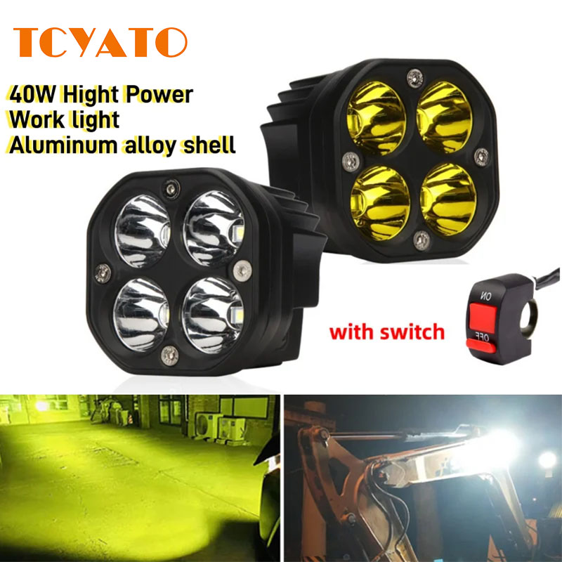 TCYATO 3-inch Mini LED Work Light Square Car Yellow White Spotlight 12V 24V Fog Light 4X4 4WD