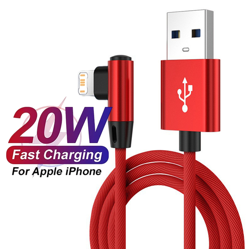 90 Degree Fast Charge USB Cable For iPhone 11 12 13 14 Pro X XS Max SE 6 S 7 8 Plus Wire Origin Long 2m 3m Charger Data Cord 3m