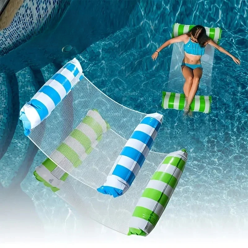 Summer Water Toy Swimming Hammock Foldable Stripe Air Mattress Outdoor Pool Beach Inflatable Float Bed Water Toy for Kid